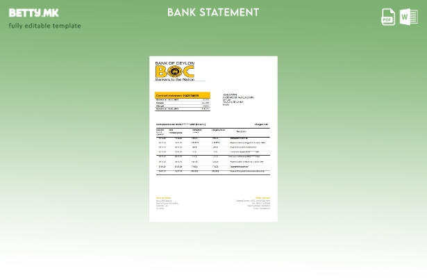 модерен стил Шаблон за збор за извод од банка на банката на Цејлон на Шри Ланка